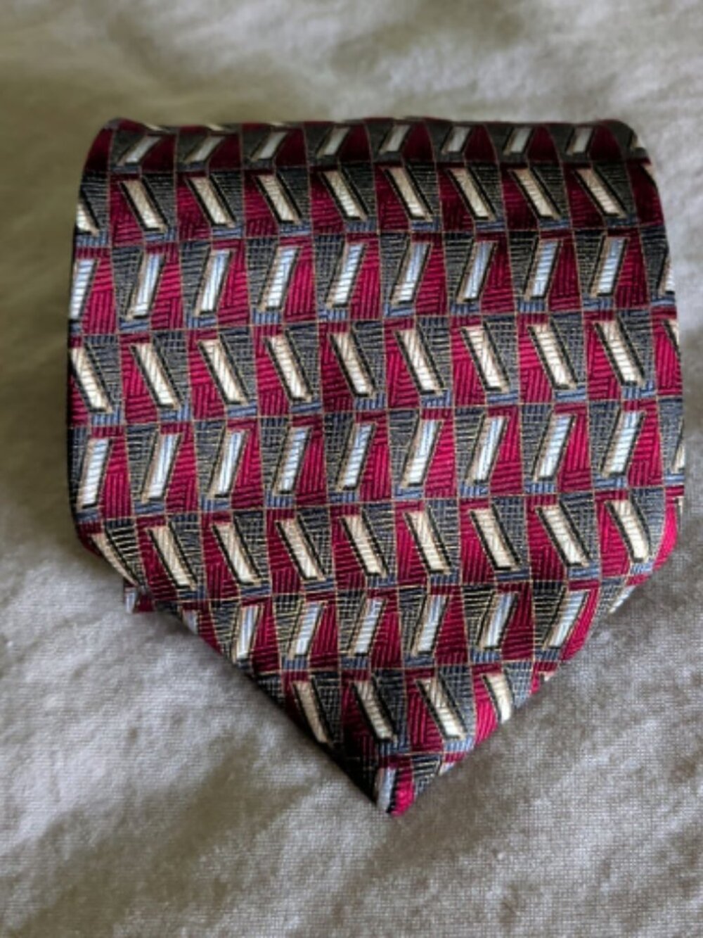 TKS Nordstrom Neck Tie Burgundy Grey Gold Geometric Men Necktie 66 x 4 Big Tall